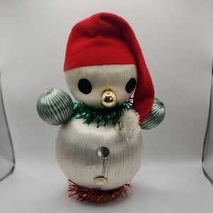 Vintage Snowman, Made From Satin Balls. Very Rare With Santa Hat.